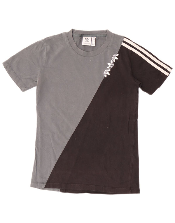 Adidas T-Shirt Femme Top UK 6 XS Gris Colorblock Coton