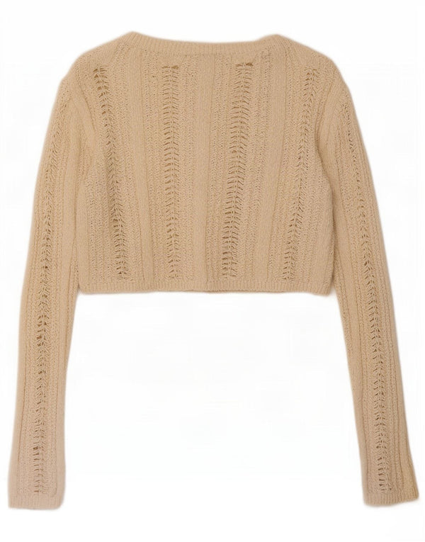 Zara Womens Crop Cardigan Sweater UK 10 Small Beige Cotton