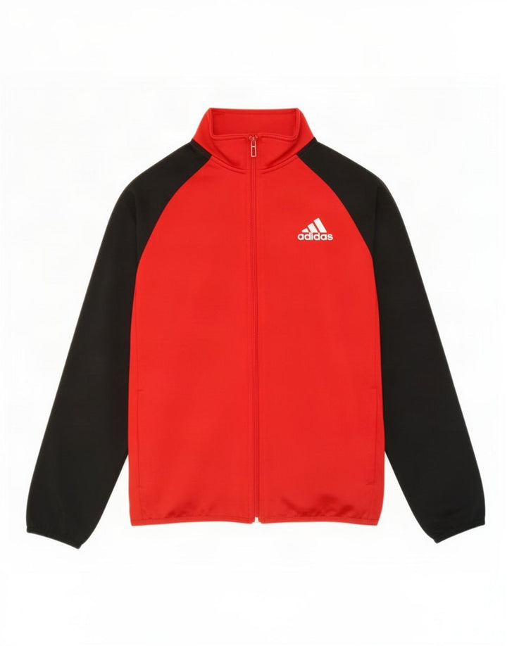 Adidas Boys Tracksuit Top Jacket 13-14 Years Red Colourblock Polyester