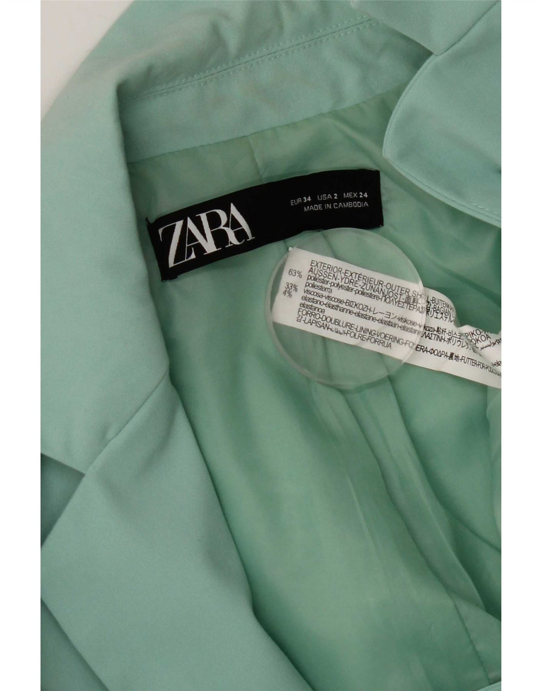Giacca blazer a 1 bottone da donna Zara EU 34 2XS poliestere turchese