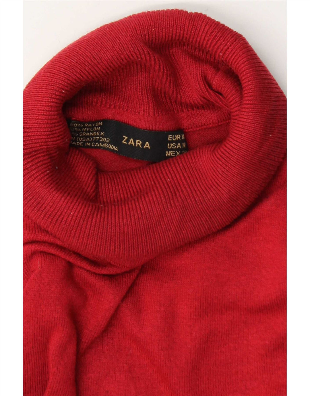 Zara Womens Roll Neck Jumper Sweater UK 14 Medium Burgundy Rayon