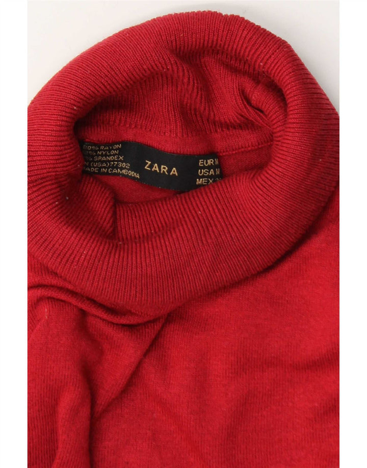 Zara Womens Roll Neck Jumper Sweater UK 14 Medium Burgundy Rayon