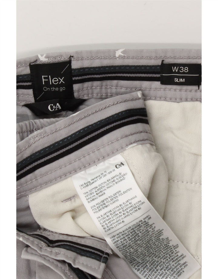 C & A Mens Abstract Pattern Slim Chino Shorts W38 XL Grey Cotton
