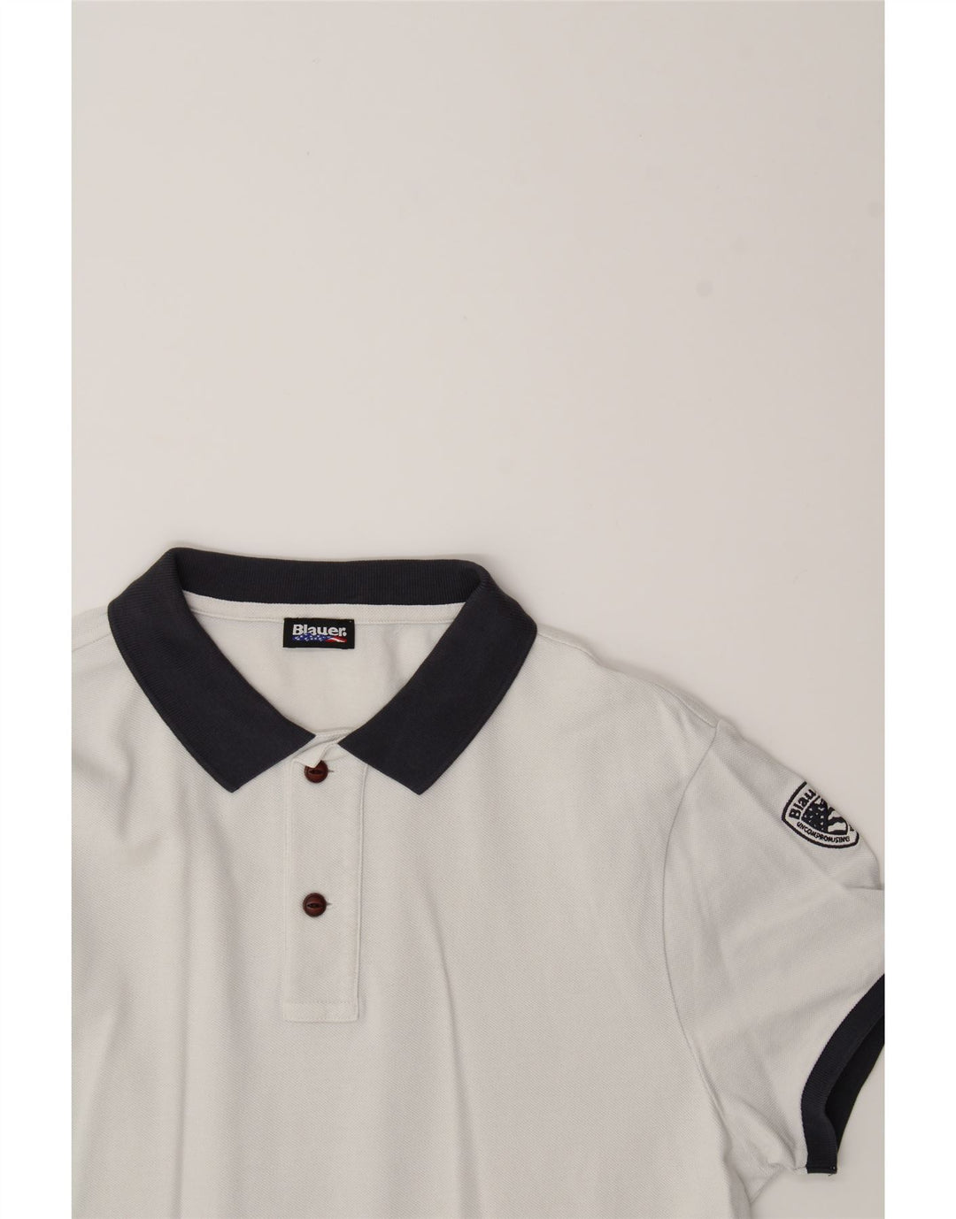 BLAUER Mens Graphic Polo Shirt Medium White Vintage Blauer and Second-Hand Blauer from Messina Hembry 