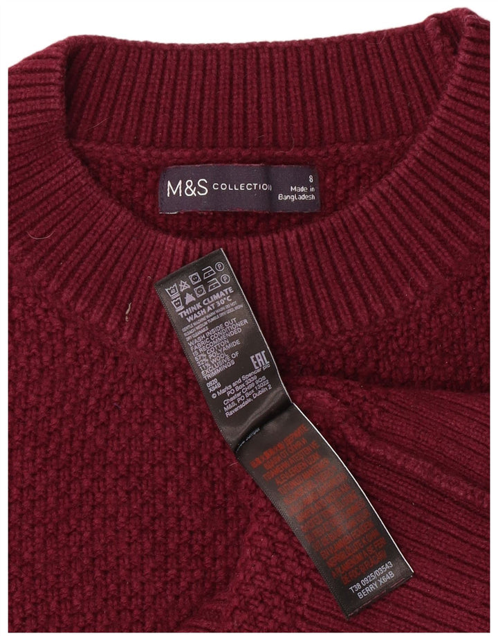 Marks & Spencer Dame Crop Crew Neck Jumper Sweater UK 8 Small Maroon