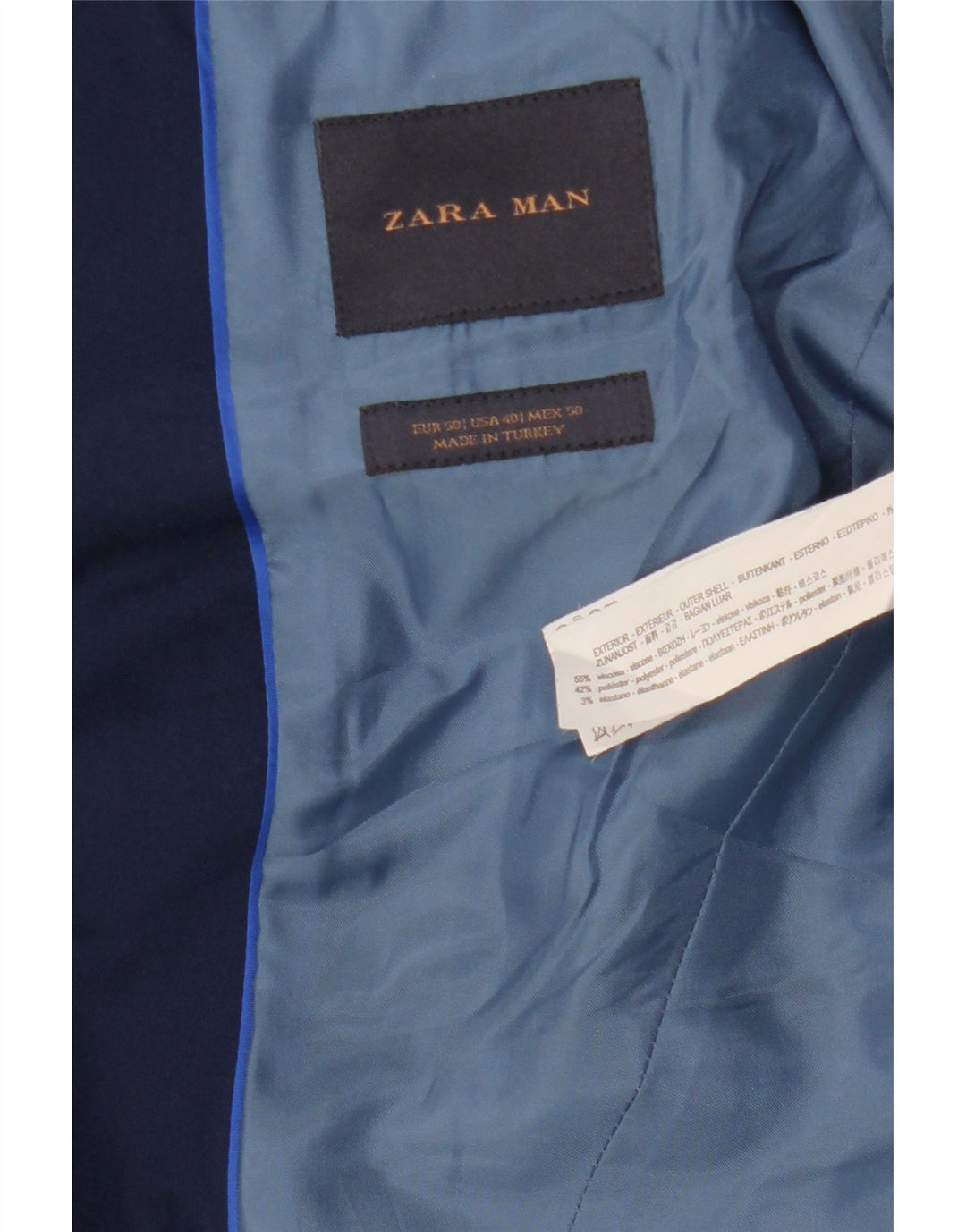 ZARA Mens 2 Button Blazer Jacket EU 50 Medium Navy Blue Viscose