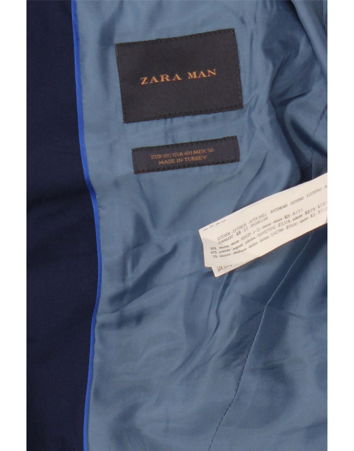 ZARA Mens 2 Button Blazer Jacket EU 50 Medium Navy Blue Viscose