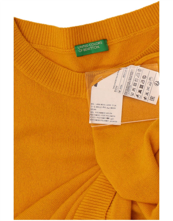 BENETTON Womens Oversized Crew Neck Jumper Sweater UK 10 Small Yellow Wool