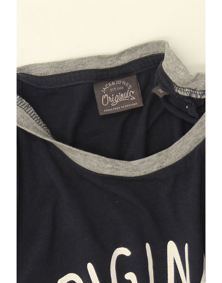 Jack & Jones Mens Graphic Top Long Sleeve Medium Navy Blue Cotton