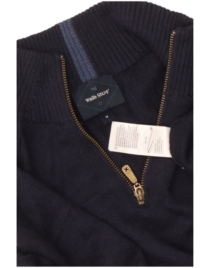 Maglione da uomo con collo con zip White Stuff Lana merino media blu navy