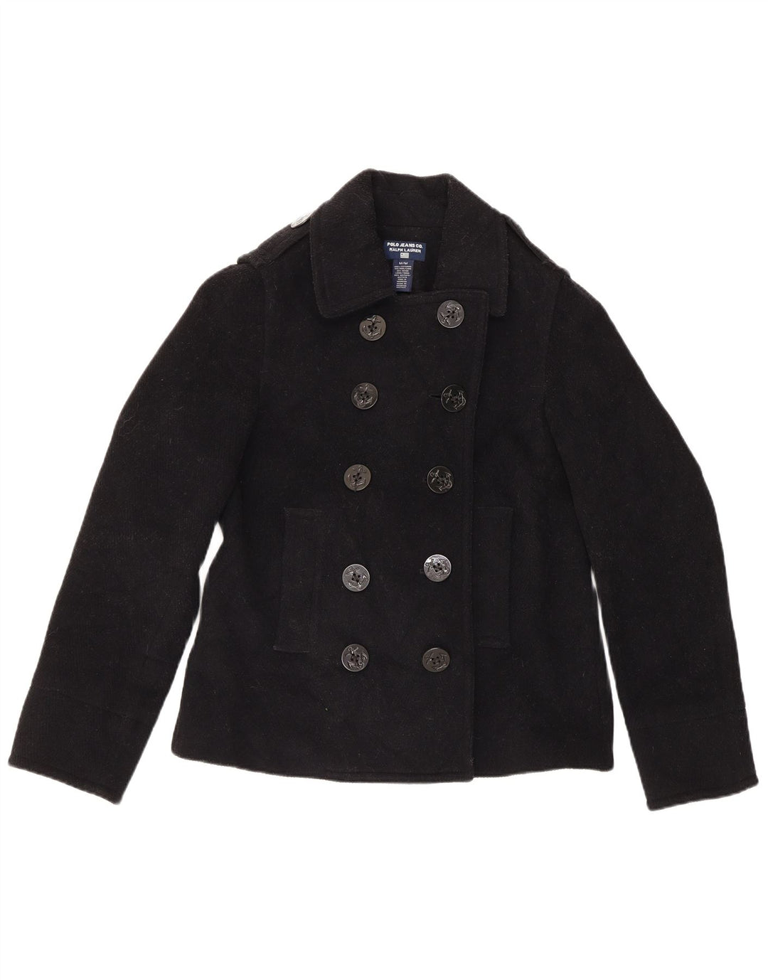 Ralph Lauren Womens Pea Coat UK 14 Medium Black Wool
