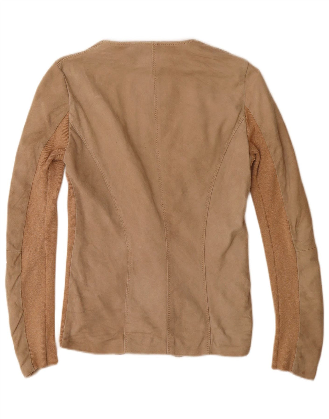 Trademark Womens 1 Button Suede Blazer Jacket UK 10 Small Beige Colourblock