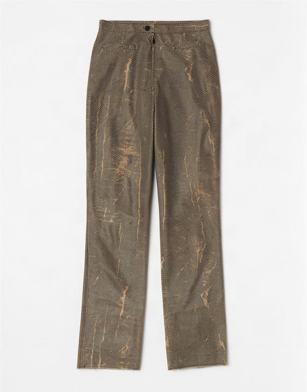 Pantalon droit en simili cuir femme vintage W24 L31 imprimé animal vert