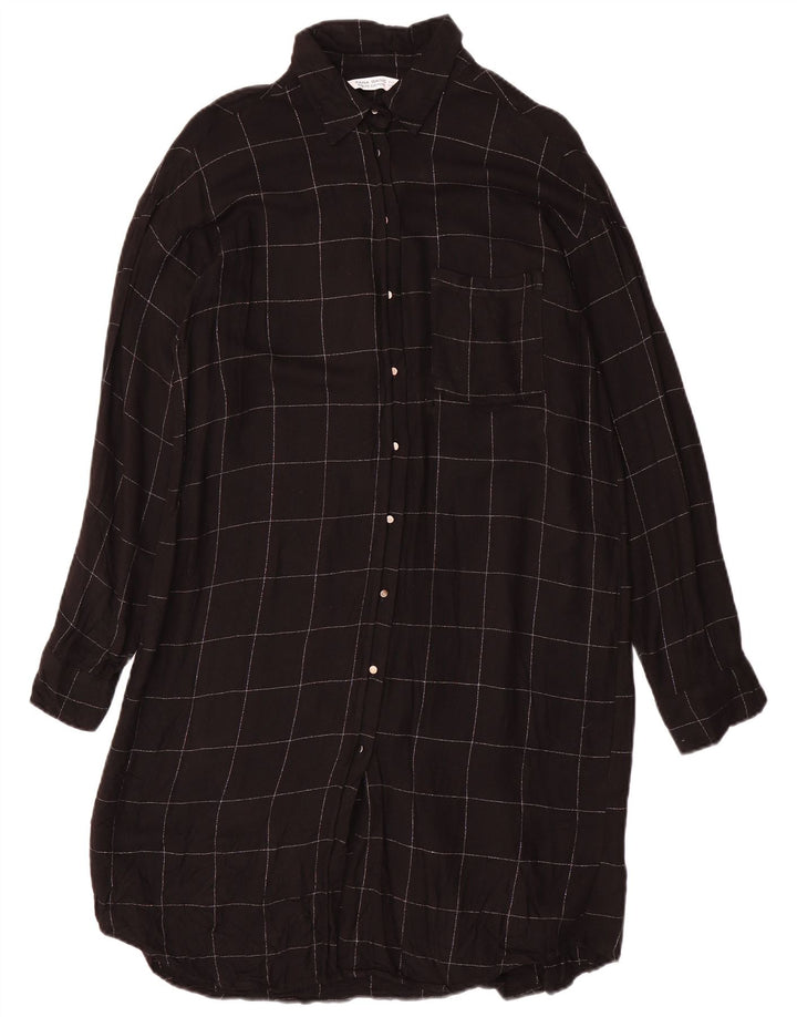 ZARA Womens Oversized Shirt Dress UK 10 Small Black Check Viscose