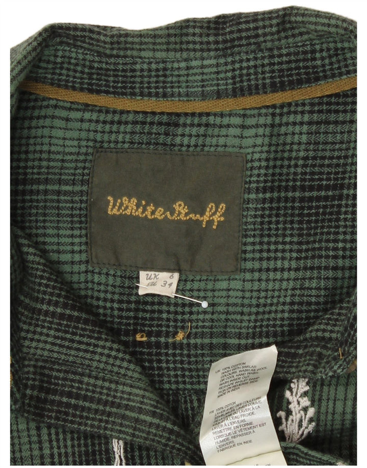 White Stuff Womens Oversized Flannel Shirt UK 6 XS Green Check Cotton