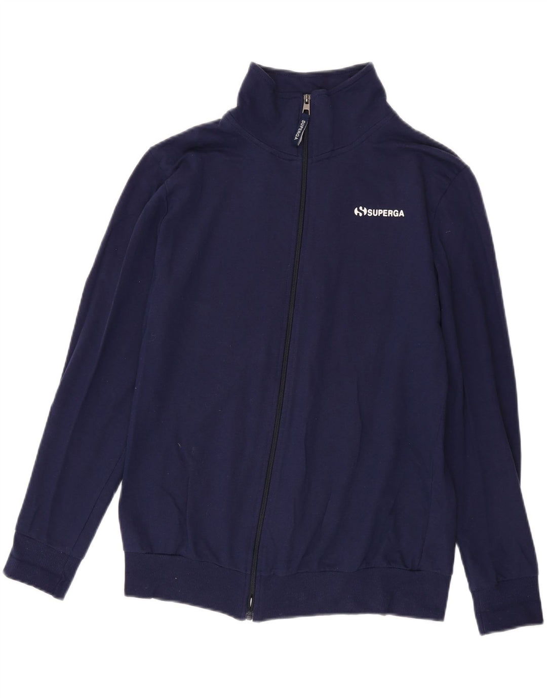 SUPERGA Womens Tracksuit Top Jacket UK 16 Large Navy Blue Cotton