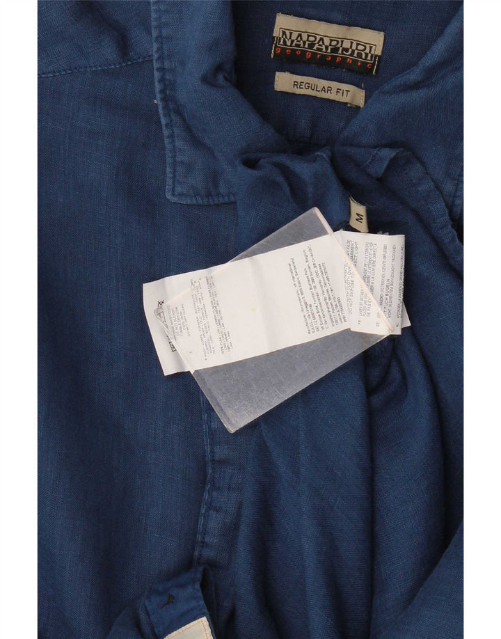 Napapijri Mens Regular Fit Shirt Medium Navy Blue Linen