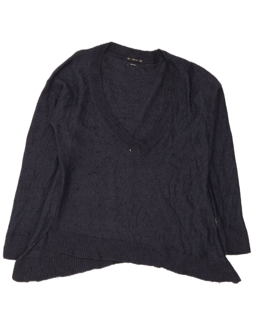Zara Womens Oversized V-Neck Jumper Sweater UK 14 Medium Navy Blue Flecked