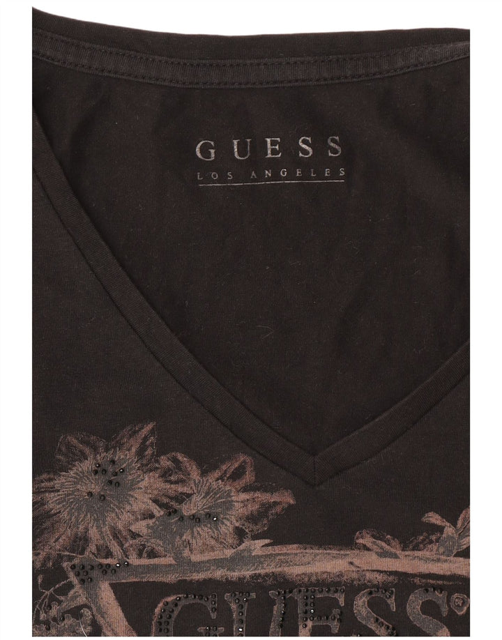 Guess Womens Graphic T-Shirt Top UK 12 Medium Black