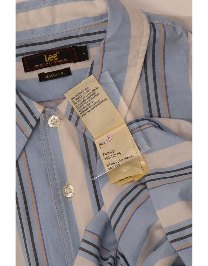 Lee Mens Short Sleeve Regular Fit Shirt Large Blue Striped Cotton