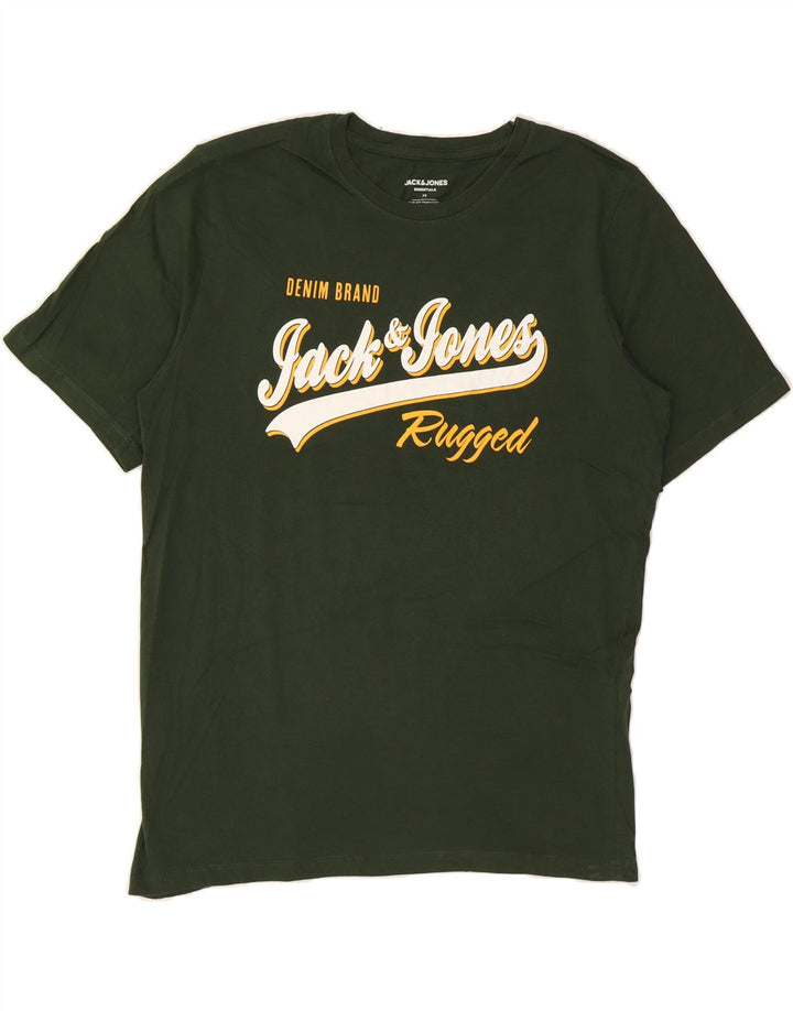 JACK & JONES Mens Graphic T-Shirt Top Medium Green Cotton Vintage Jack & Jones and Second-Hand Jack & Jones from Messina Hembry 