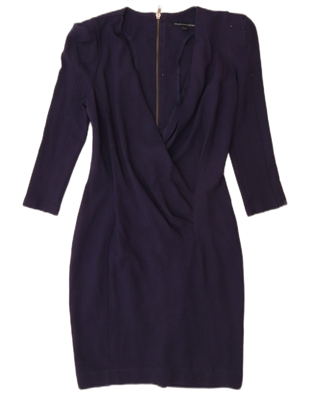 French Connection Womens 3/4 Sleeve Sheath Dress UK 12 Medium Navy Blue