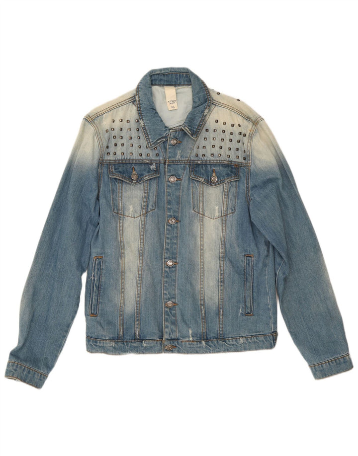 Vintage Herre Distressed Denim Jacket UK 42 XL Blå Bomuld
