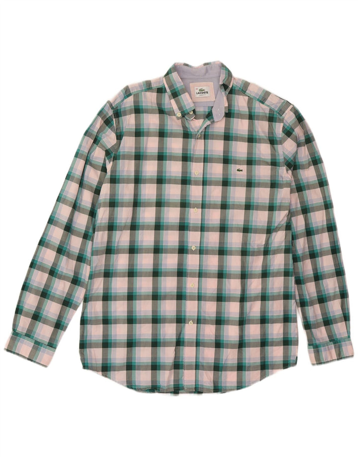 Lacoste Herren-Hemd mit klassischer Passform, Größe 40, mittelgrün, kariert, Baumwolle