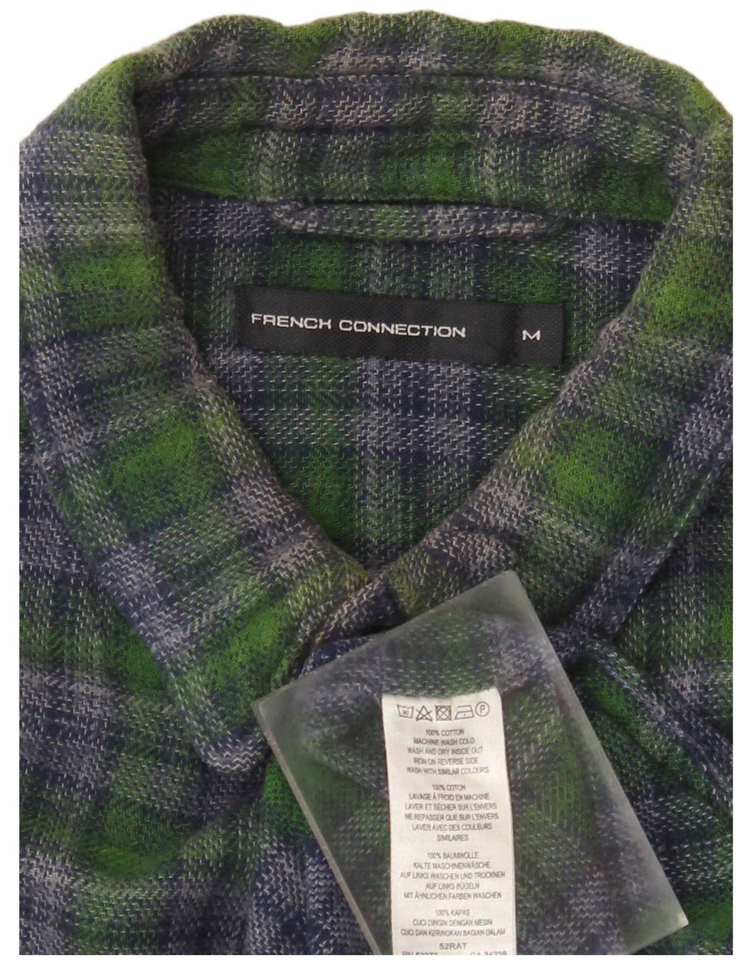 French Connection Mens Flannel Shirt Medium Green Check Cotton