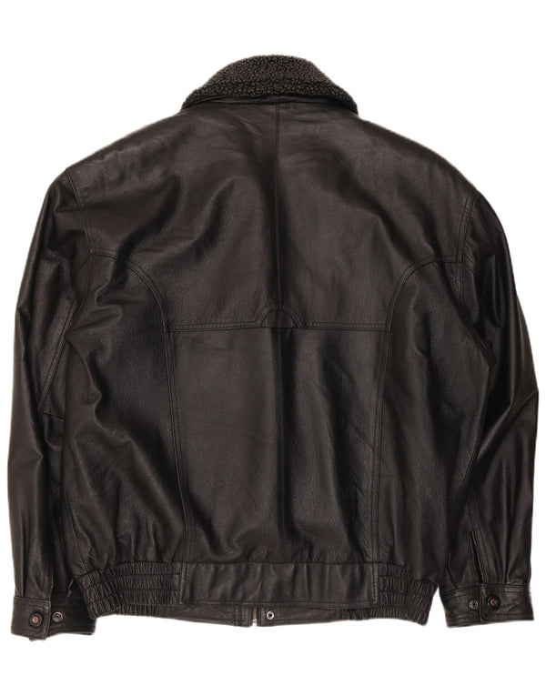 Vintage Herren-Bomberjacke aus Kunstleder, UK 40, großes schwarzes Polyester