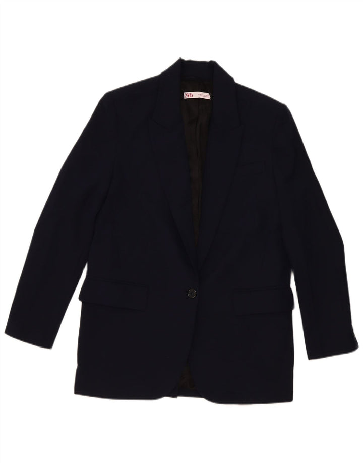 Zara Womens 2 Button Oversized Blazer Jacket UK 6 XS Navy Blue Viscose