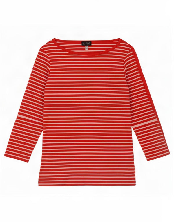 Armani Jeans Top da donna manica 3/4 UK 10 piccolo rosso a righe
