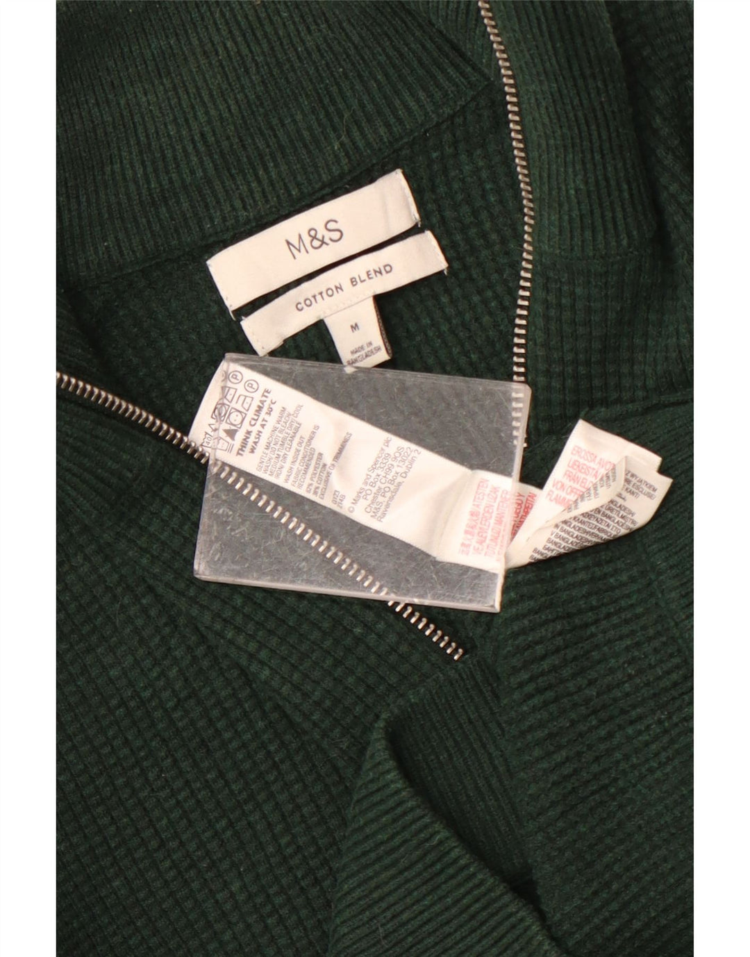 Marks & Spencer Mens Zip Neck Jumper Sweater Medium Green Polyester