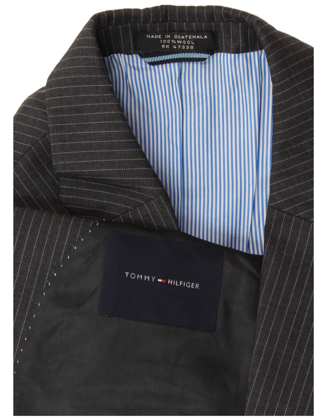 Tommy Hilfiger Mens 2 Button Blazer Jacket UK 40 Large Grey Pinstripe Wool