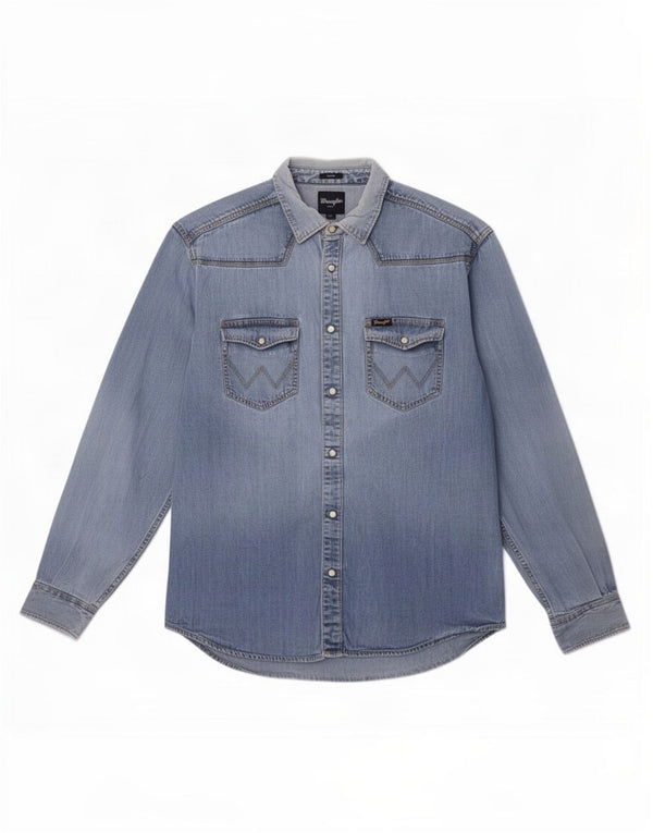 Wrangler Herren Freizeit-Jeanshemd XL aus blauer Baumwolle