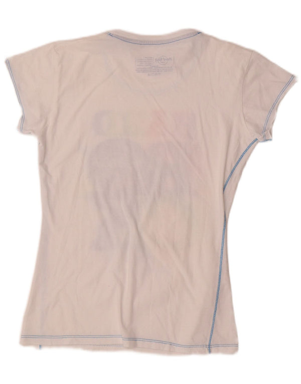 Hard Rock Cafe Womens Paris Graphic T-Shirt Top UK 12 Medium White Cotton