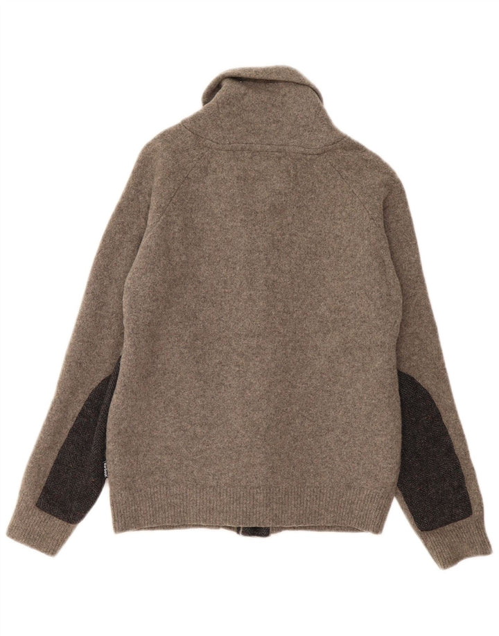 BARBOUR Boys Cardigan Sweater 11-12 Years Large Grey Colourblock Wool