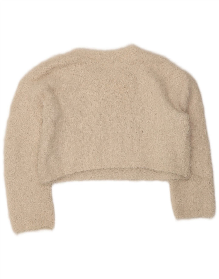 Zara Womens Crop Boat Neck Jumper Sweater UK 14 Medium Beige Polyester
