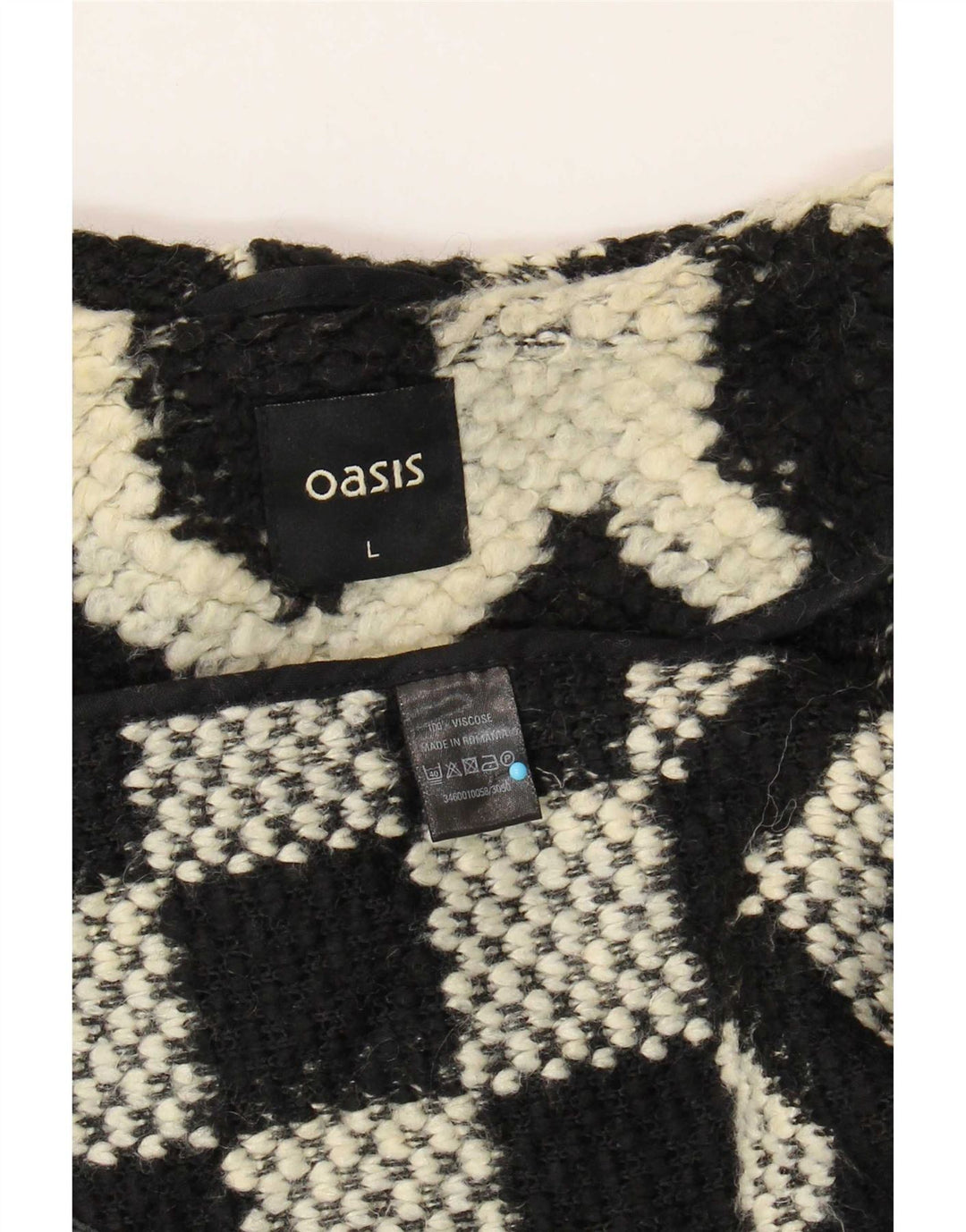 Oasis Womens Overcoat UK 16 Large Black Geometric Viscose