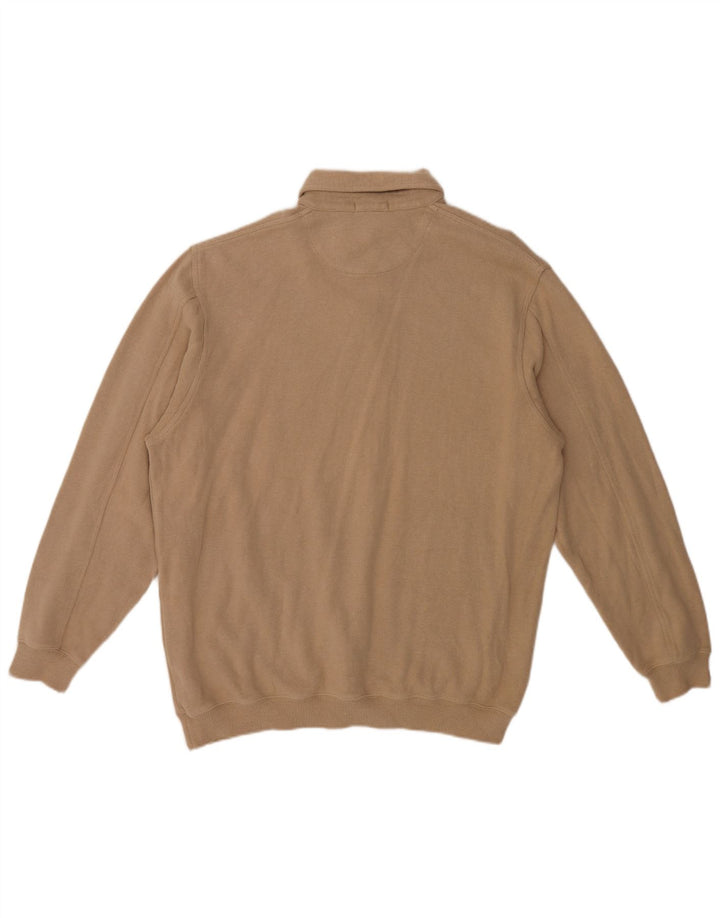Gant Mens Polo Neck Jumper Sweater Large Beige Cotton