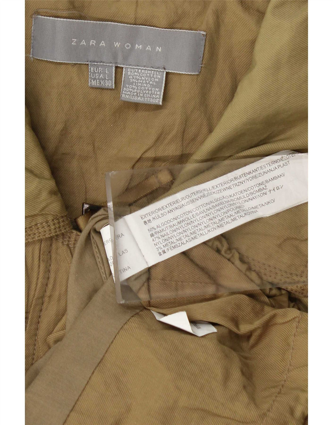 Zara Womens Utility Jacket UK 16 Large Khaki Cotton