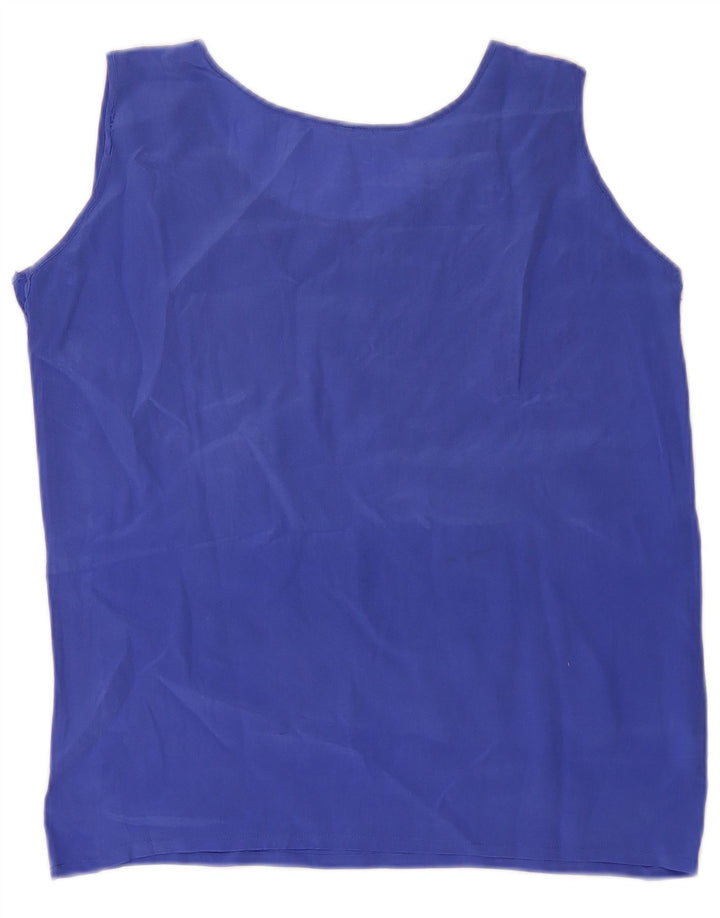Vintage Womens See Through Vest Top UK 8 Small Blue Silk