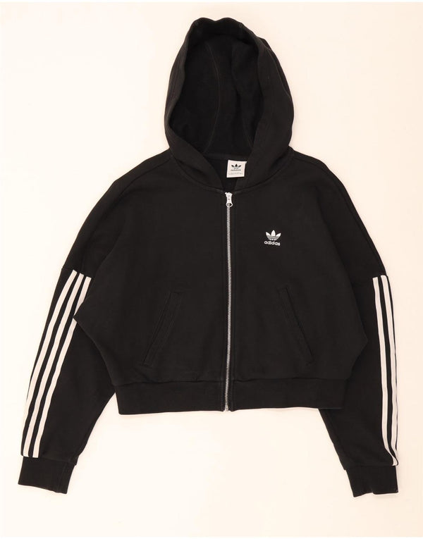 Maglione con cappuccio e zip oversize corto da donna Adidas UK 8 piccolo cotone nero