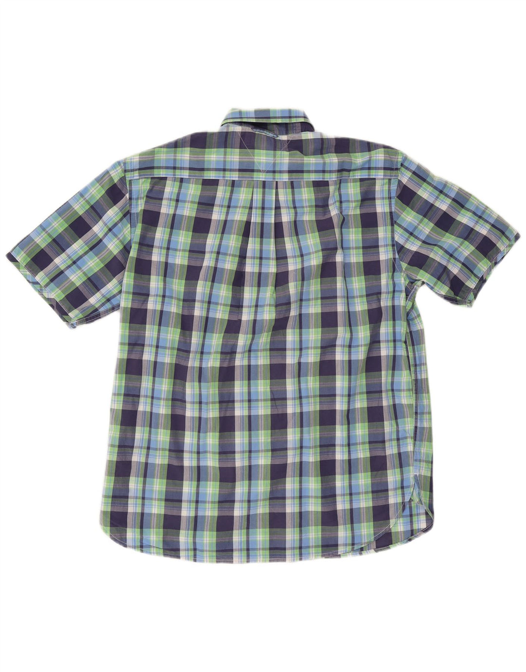 Tommy Hilfiger Mens Short Sleeve Regular Fit Shirt Medium Blue Plaid Cotton
