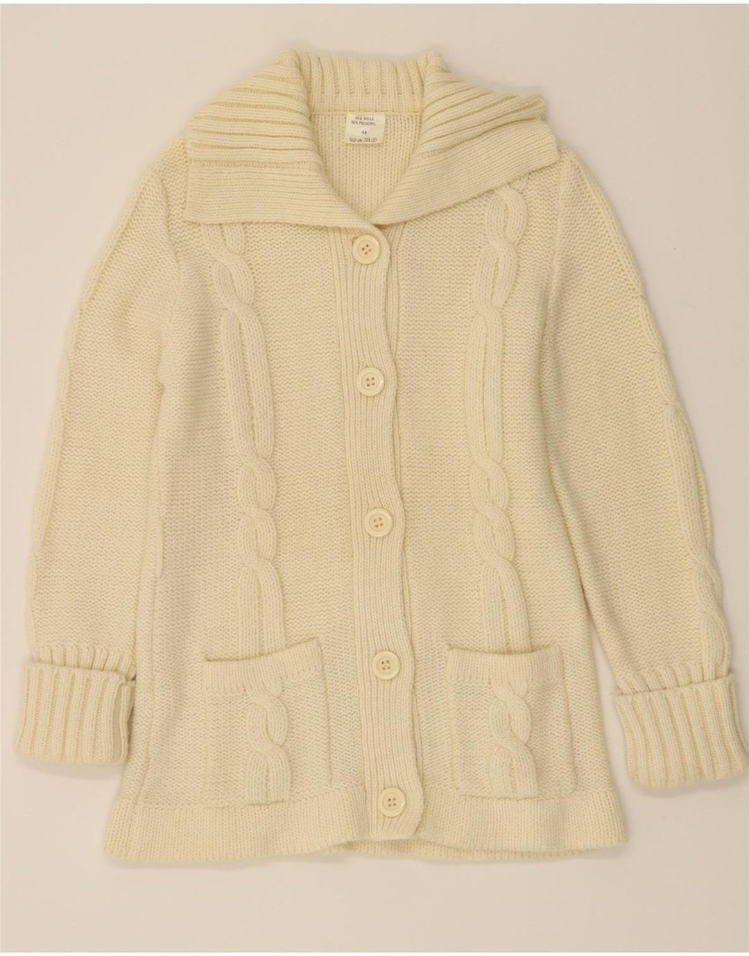 VINTAGE Womens Cardigan Sweater IT 46 Large Beige Wool Vintage Vintage and Second-Hand Vintage from Messina Hembry 