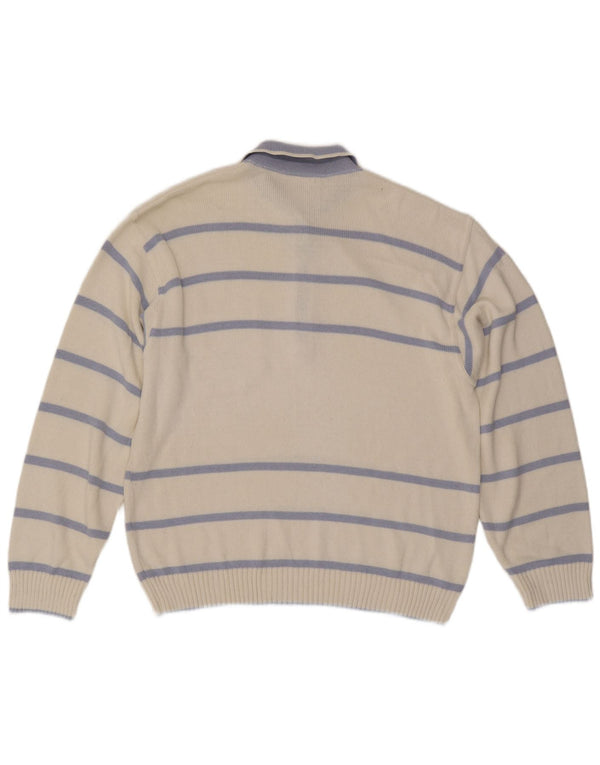 Maselli Mens Polo Neck Jumper Sweater IT 52 Large White Striped Cotton