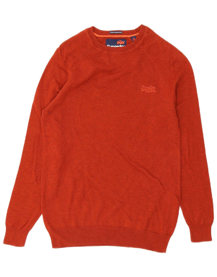 Superdry Mens Boat Neck Jumper Sweater Small Orange Cotton