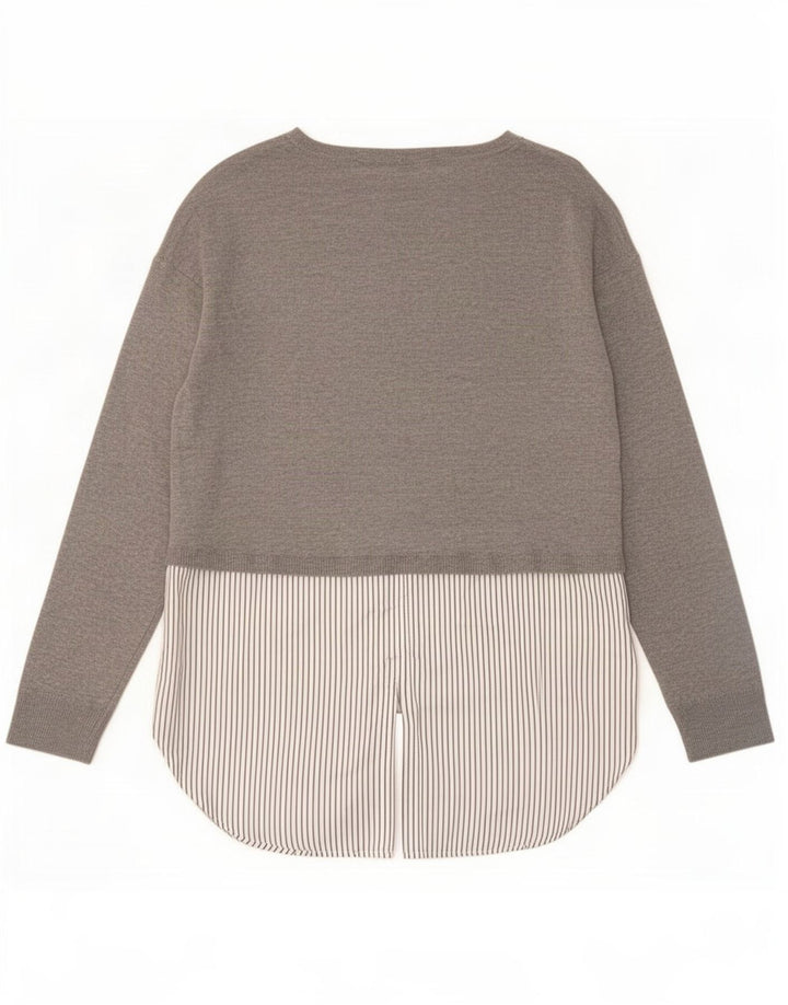Zara Womens Long Sleeve Tunic Top UK 10 Small Grey Colourblock Polyester