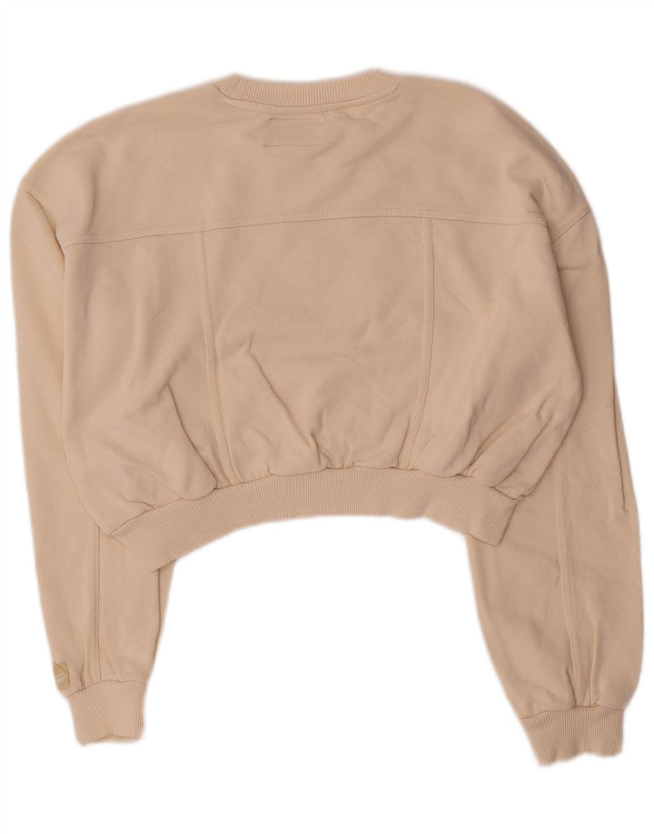 Wrangler Womens Crop Sweatshirt Jumper UK 14 Medium Beige Cotton