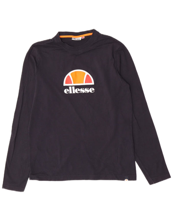 Ellesse Mens Graphic Top manga larga pequeño algodón azul marino